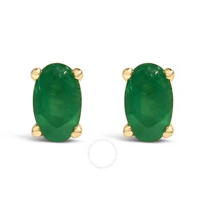 Haus Of Brilliance 14k Yellow Gold 5x3 Mm Oval Green Emerald Solitaire Stud Earrings