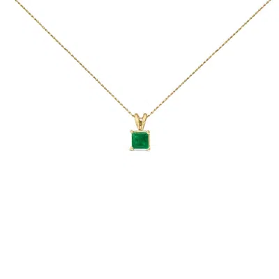 Haus Of Brilliance 14k Yellow Gold 5x5 Mm Square Shaped Green Emerald Solitaire Pendant Necklace