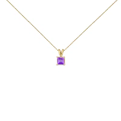 Haus Of Brilliance 14k Yellow Gold 5x5 Mm Square Shaped Purple Amethyst Solitaire Pendant Necklace
