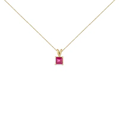 Haus Of Brilliance 14k Gold 5x5 Mm Square Shaped Gemstone Solitaire Pendant Necklace In Pink