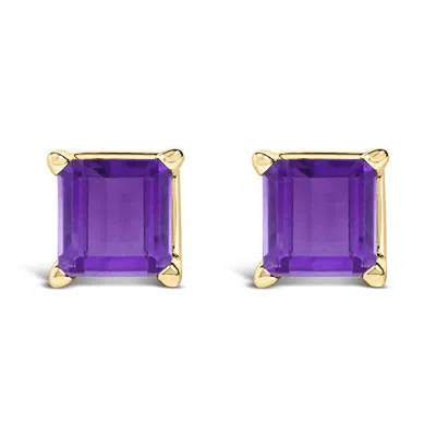Haus Of Brilliance 14k Yellow Gold 5x5mm Princess Cut Purple Amethyst Solitaire Stud Earrings