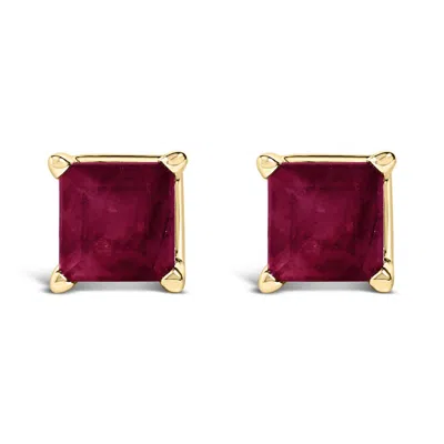 Haus Of Brilliance 14k Yellow Gold 5x5mm Princess Cut Red Ruby Solitaire Stud Earrings