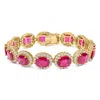 Haus Of Brilliance 14k Yellow Gold 6 2/5 Cttw Diamond And 34.0 Cttw Oval Red Ruby Halo Link Bracelet In Yellow