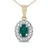 HAUS OF BRILLIANCE HAUS OF BRILLIANCE 14K YELLOW GOLD 6X4MM EMERALD AND 1/5 CTTW ROUND DIAMOND HALO PENDANT 18" NECKLAC