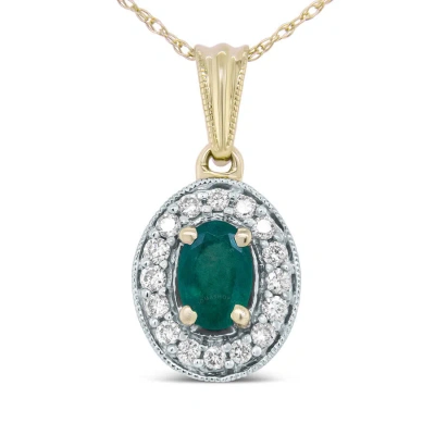 Haus Of Brilliance 14k Yellow Gold 6x4mm Emerald And 1/5 Cttw Round Diamond Halo Pendant 18" Necklac