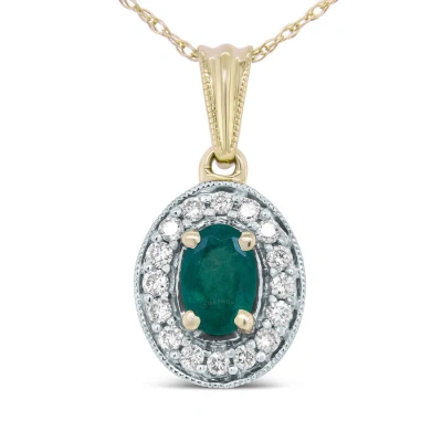 Haus Of Brilliance 14k Yellow Gold 6x4mm Emerald And 1/5 Cttw Round Diamond Halo Pendant 18" Necklace -