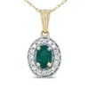 Haus Of Brilliance 14k Yellow Gold 6x4mm Emerald And 1/5 Cttw Round Diamond Halo Pendant 18" Necklace - In Yellow