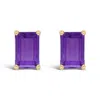 Haus Of Brilliance 14k Yellow Gold 6x4mm Emerald Shaped Amethyst Solitaire Stud Earrings In Purple