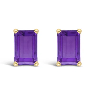 Haus Of Brilliance 14k Yellow Gold 6x4mm Emerald Shaped Amethyst Solitaire Stud Earrings