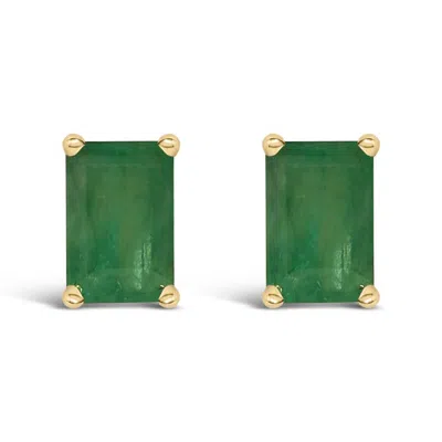 Haus Of Brilliance 14k Yellow Gold 6x4mm Emerald Shaped Emerald Solitaire Stud Earrings