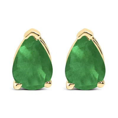 Haus Of Brilliance 14k Yellow Gold 6x4mm Pear Shaped Green Emerald Solitaire Stud Earrings