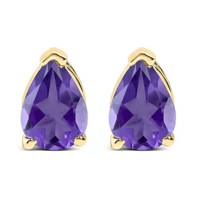 Haus Of Brilliance 14k Yellow Gold 6x4mm Pear Shaped Purple Amethyst Solitaire Stud Earrings