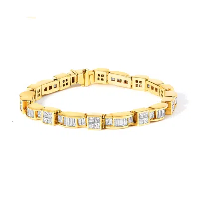Haus Of Brilliance 14k Yellow Gold 7.0 Cttw Baguette Cut Diamond Alternating Box And Wave Link Bracelet In Multi