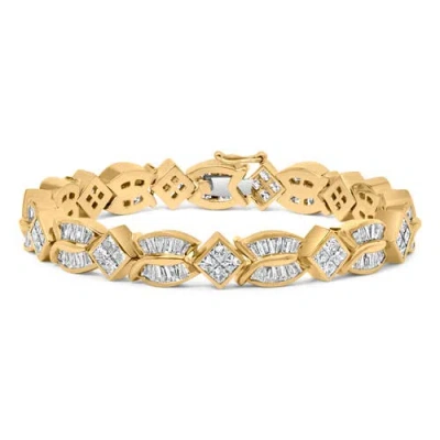 Haus Of Brilliance 14k Yellow Gold 8 1/5 Cttw Baguette And Princess-cut Diamond Geometric Twist Link Bracelet
