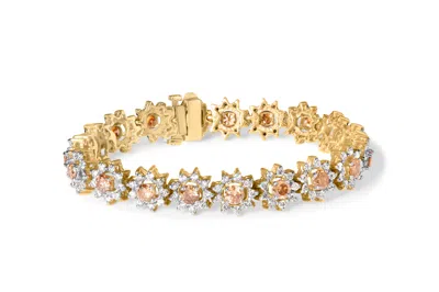 Haus Of Brilliance 14k Yellow Gold 8.00 Cttw Champagne Diamond Floral Cluster Halo Link Bracelet In Multi