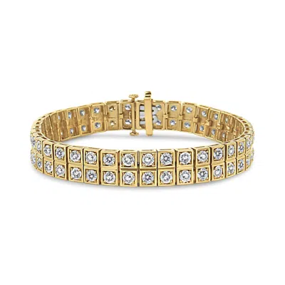 Haus Of Brilliance 14k Yellow Gold 8.00 Cttw Prong Set Round-cut Diamond Art Deco Style Two Row Square Frame Link Tenni