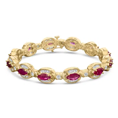 Haus Of Brilliance 14k Yellow Gold 8x4 Mm Marquise Red Ruby And 2.0 Cttw Diamond Vintage Style Oval Link Bracelet
