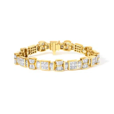 Haus Of Brilliance 14k Yellow Gold 9 7/8 Cttw Princess And Baguette Diamond Bow And Box Link Tennis  In Purple