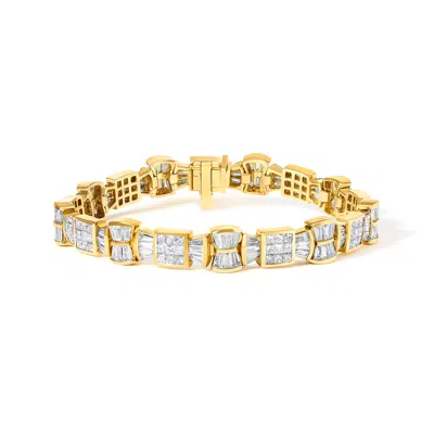 Haus Of Brilliance 14k Yellow Gold 9 7/8 Cttw Princess And Baguette Diamond Bow And Box Link Tennis Bracelet