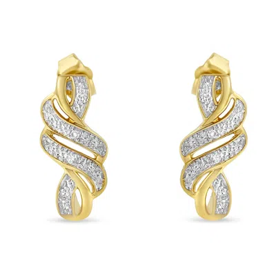 Haus Of Brilliance 14k Yellow Gold .925 Sterling Silver Diamond Accent Cross Over And Swirl Dangle Drop Earrings (i-j C