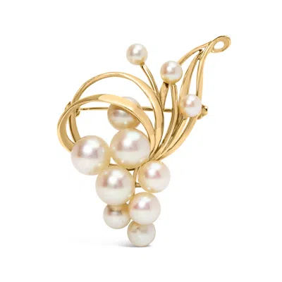 Haus Of Brilliance 14k Yellow Gold Akoya Cultured Pearl Cluster Swirl Brooch Pin