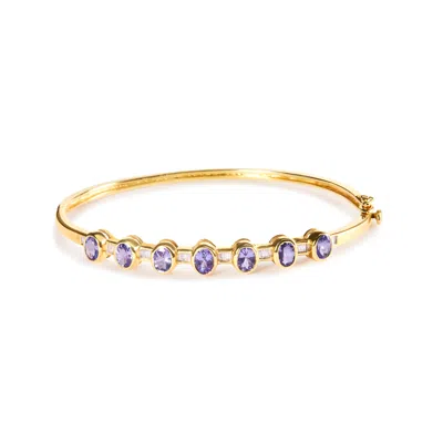 Haus Of Brilliance 14k Yellow Gold Alternating Bezel Set 5mm Oval Shaped Tanzanite And 1/5 Cttw Diamond Bangle Bracelet