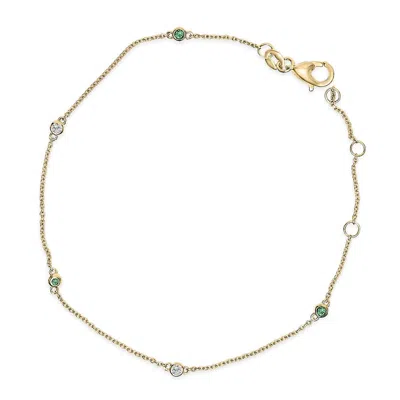 Haus Of Brilliance 14k Yellow Gold Alternating Green Emerald And Diamond Bezel Station Chain Bracele