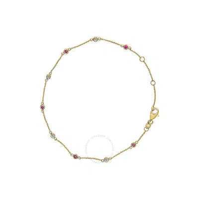 Haus Of Brilliance 14k Yellow Gold Alternating Red Ruby And White Diamond Bezel Station Chain Bracel