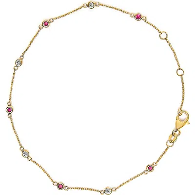 Haus Of Brilliance 14k Yellow Gold Alternating Red Ruby And White Diamond Bezel Station Chain Bracelet