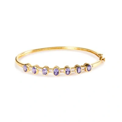 Haus Of Brilliance 14k Yellow Gold Alternating Bezel Set 5mm Oval Shaped Tanzanite And 1/5 Cttw Diamond Bangle Bracelet