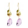 Haus Of Brilliance 14k Yellow Gold Amethyst And Baroque Pearl Drop And Dangle Earrings 2" Inch Dangle Length In Yellow