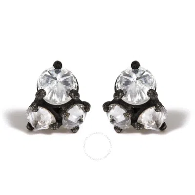 Haus Of Brilliance 14k Yellow Gold And Black Oxidized Reverse Set 1 1/4 Cttw Diamond Trio Stud Earri In Two-tone