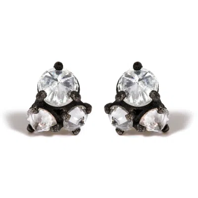 Haus Of Brilliance 14k Yellow Gold And Black Oxidized Reverse Set 1 1/4 Cttw Diamond Trio Stud Earrings In Multi