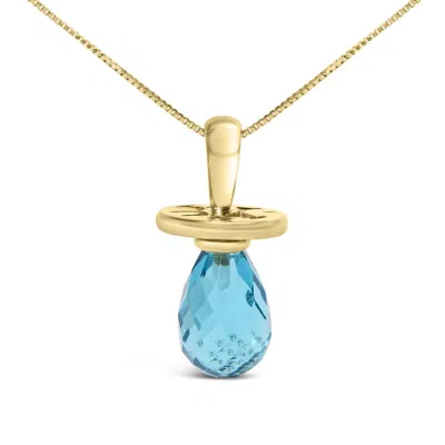 Haus Of Brilliance 14k Yellow Gold And Blue Quartz Pacifier Pendant Necklace - 18" Inches