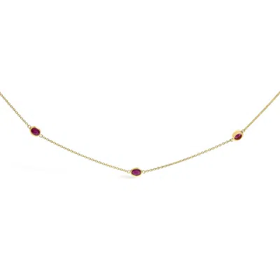 Haus Of Brilliance 14k Yellow Gold Bezel Set 4x3 Mm Oval Red Ruby Station Necklace - 18 Inches