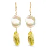 Haus Of Brilliance 14k Yellow Gold Citrine And Baroque Pearl Drop And Dangle Earrings 1 3/4 Inch Dangle In Yellow