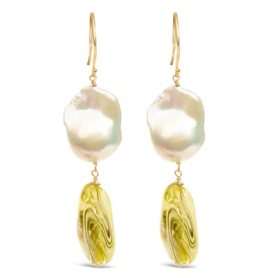 Haus Of Brilliance 14k Yellow Gold Citrine And Baroque Pearl Drop And Dangle Earrings 1 3/4 Inch Dangle