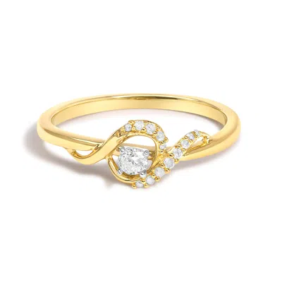 Haus Of Brilliance 14k Yellow Gold Flash Plated .925 Sterling Silver 1/6 Cttw Diamond Swirl And Halo Promise Ring