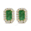 Haus Of Brilliance 14k Yellow Gold Green Emerald And 1/8 Cttw Diamond Halo Octagonal Shaped Stud Ear