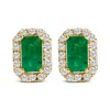 Haus Of Brilliance 14k Yellow Gold Green Emerald And 1/8 Cttw Diamond Halo Octagonal Shaped Stud Earrings