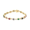 Haus Of Brilliance 14k Yellow Gold Multi-gemstone And Diamond Halo Rainbow Link Bracelet In Gold