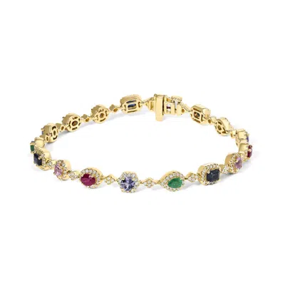 Haus Of Brilliance 14k Yellow Gold Multi-gemstone And Diamond Halo Rainbow Link Bracelet In White