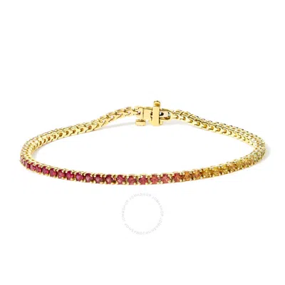 Haus Of Brilliance 14k Yellow Gold Natural Rainbow Gemstone Sapphire And Tsavorite Tennis Bracelet -