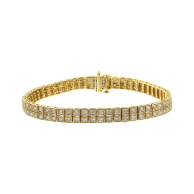 Haus Of Brilliance 14k Yellow Gold Over .925 Sterling Silver 3.0 Cttw Diamond Double Row Square Milgrain Link 7" Tennis