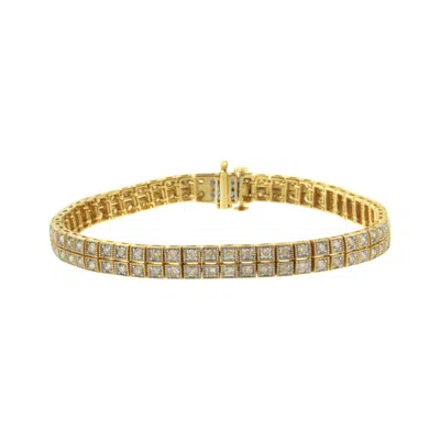 Haus Of Brilliance 14k Yellow Gold Over .925 Sterling Silver 3.0 Cttw Diamond Double Row Square Milgrain Link 7” Tennis