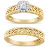 Haus Of Brilliance 14k Yellow Gold Over Silver 1/5 Cttw Diamond Halo And Milgrain Finish Engagement In Yellow
