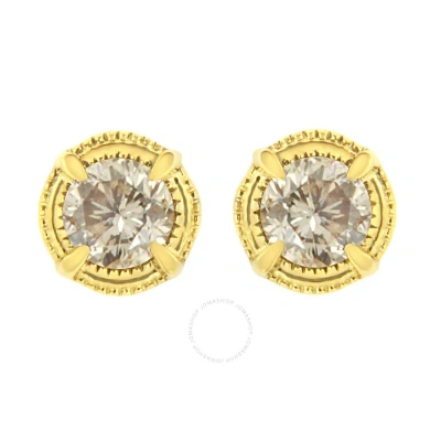 Haus Of Brilliance 14k Yellow Gold Plated .925 Sterling Silver 1 Cttw Diamond Modern 4-prong Solitaire Milgrain Stud Ea