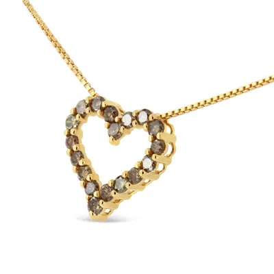 Haus Of Brilliance 14k Yellow Gold Plated .925 Sterling Silver 1.0 Cttw Champagne Diamond Heart Pendant Necklace