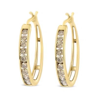 Haus Of Brilliance 14k Yellow Gold Plated .925 Sterling Silver 1.0 Cttw Channel Set Champagne Diamond Hoop Earrings Wit