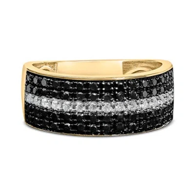 Haus Of Brilliance 14k Yellow Gold Plated .925 Sterling Silver 1.00 Cttw White And Black Diamond Cluster Ring